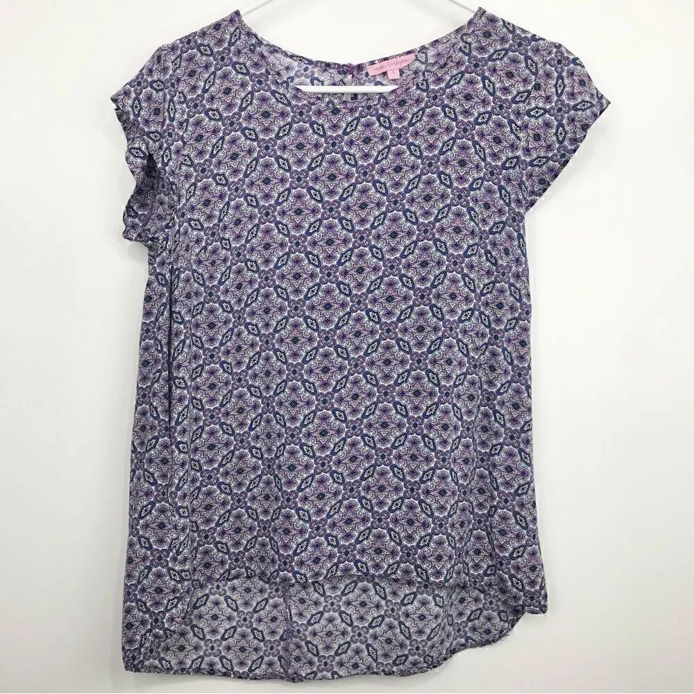 Rose & Rhyme Geometric Floral Purple and Blue Blouse